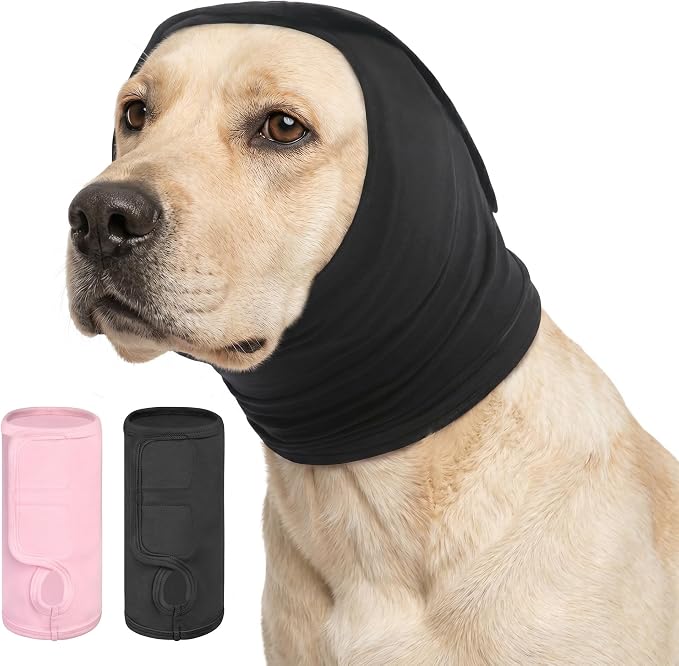 KOESON Dog Calming Hoodie, Soft No Shake Ear Wraps for Dogs, Adjustable Dog Ear Muffs Noise Protecion, Head & Neck Covers for Dogs for Thunder, Firework, Grooming, Separation Anxiety, Hematoma