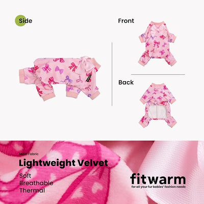 Fitwarm Bowknot Dog Flecce Pajamas, Cozy Valentines Day Outfit for Small Dogs Girl, Cute Pet Clothes, Pink, Red, Purple, Small