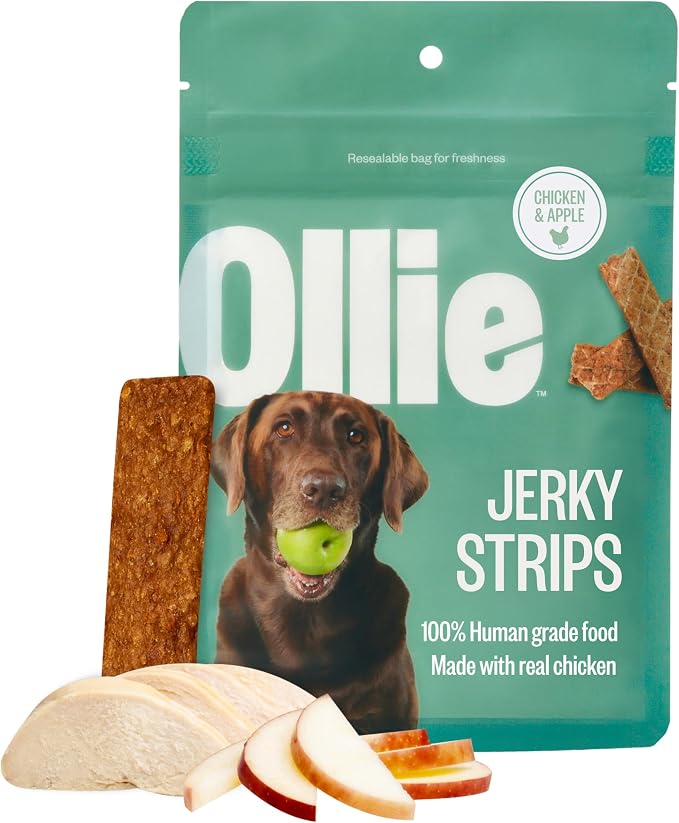 Ollie Chicken and Apple Jerky Dog Treats, 5 oz Pack of 1, All Natural, Healthy Snacks, Made with Real Meat, Human Grade, for Dogs