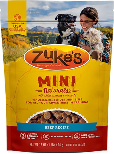 Zuke's Mini Naturals Dog Training Treats, Beef Recipe, Soft Mini Dog Treats with Vitamins & Minerals, Made for All Breed 16 Ounce (Pack of 2)