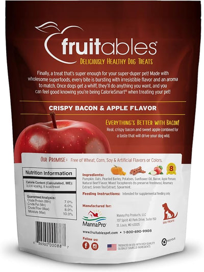 Fruitables Baked Dog Treats, Healthy Pumpkin Treat for Dogs, Low Calorie & Delicious, Free of Wheat, Corn and Soy, Made in the USA, Apple and Crispy Bacon Flavor, 12oz (Pack of 2)