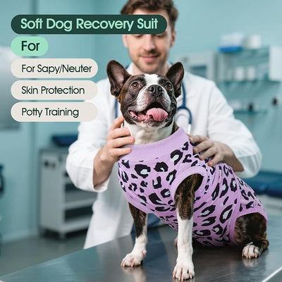 Kuoser Dog Recovery Suit for Dogs After Surgery,Professional Surgical Onesie for Female Male Dogs Spay Neuter,Soft Dog Surgery Suit Bodysuit for Abdominal Wounds Skin Disease,Purple Leopard 2XL