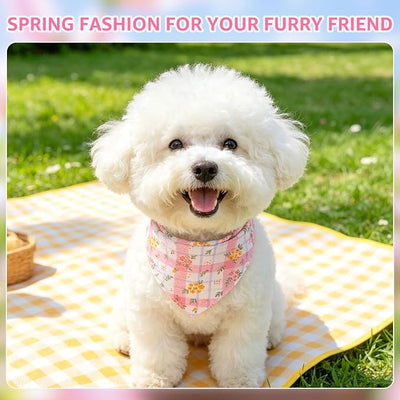 SCENEREAL Dog Bandana Girl, 4 Pack Daisy Floral Dog Bandanas, Pet Triangle Scarf Bibs Spring Essentials Accessories, Pink Summer Dog Costume Neckerchief Gifts for Small Medium Large Dogs