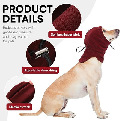 Dog Calming Hoodie Pet Ear Covers for Noise, Quiet Head Cover for Dogs, Pet Calming Hoodie Ear Covers Hood for Anxiety Relief and Calming Dog Neck and Ear, Burgundy S