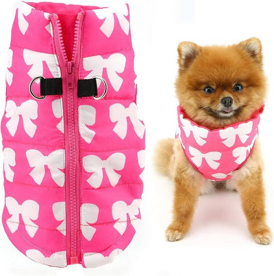 SMALLLEE_LUCKY_STORE Pet Water Resistant Winter Jacket Vest with D-Ring for Small Dog Cat Zip-up Padded Puppy Coat Chihuahua Yorkie Kitten Warm Clothes, Hot-Pink, L