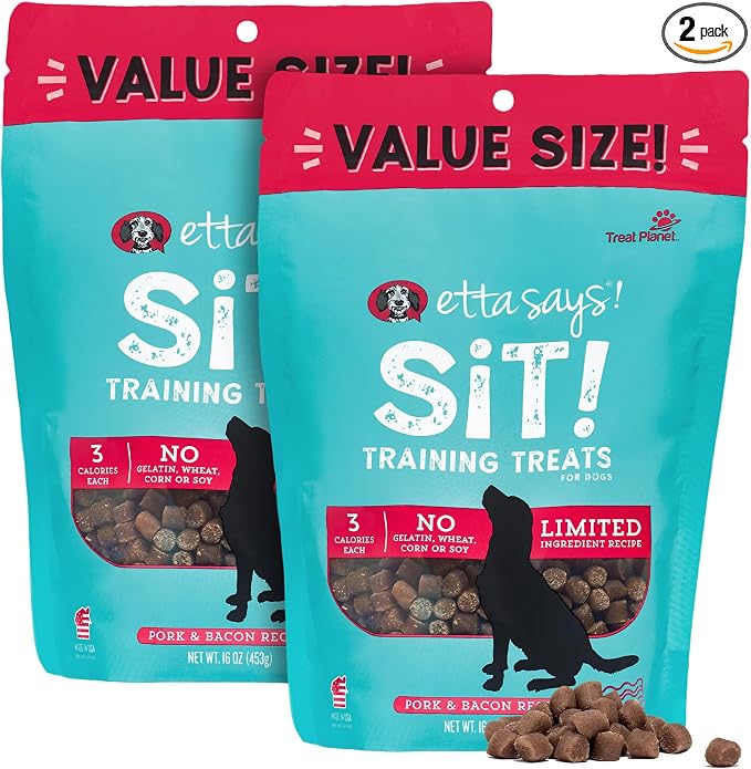 etta says! Sit Training Treats - All Natural Pork and Bacon Soft Treats for Dogs - Made in The USA - 2 Pack