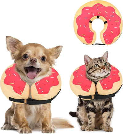 MIDOG Soft Inflatable Dog Cone, Donut E-Collar Alternative for After Surgery, Prevents Licking, Allowing Normal Eating & Vision, Comfortable Recovery Collar for Small Medium Large Dogs & Cats, Pink-XS