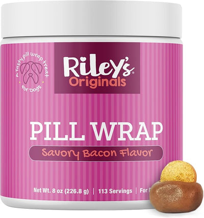 Riley's Pill Wrap for Dogs - Delicious Bacon Flavored Pill Paste for Dogs - Wrap Pills, Capsules, Tablets in a Pocket or Pouch to Mask The Taste & Make Pill Time Easy - 8 oz