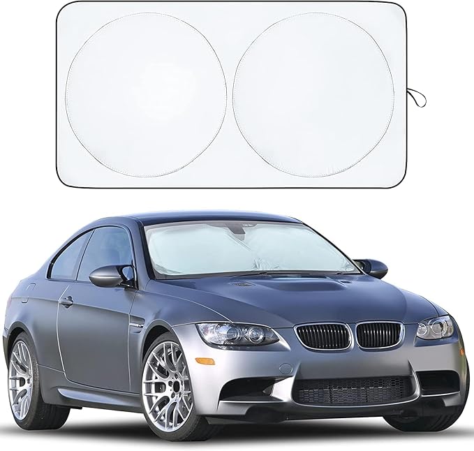 EcoNour Car Windshield Sunshade | Blocks 99% Heat & Keeps Interior Cool | Universal Fits Cars, SUVs, Trucks | Automotive Sun Screen, Visor & Car Accessories for Summer | Medium (64x32 Inches)