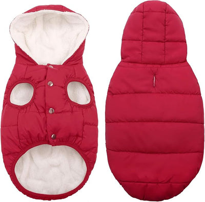 SAWMONG Waterproof Dog Winter Coat, Warm Fleece Lined Dog Jacket with Hood, Windproof Puppy Coat, Pet Apparel Vest Outdoor&Indoor Winter Activities(Red,XXXL)