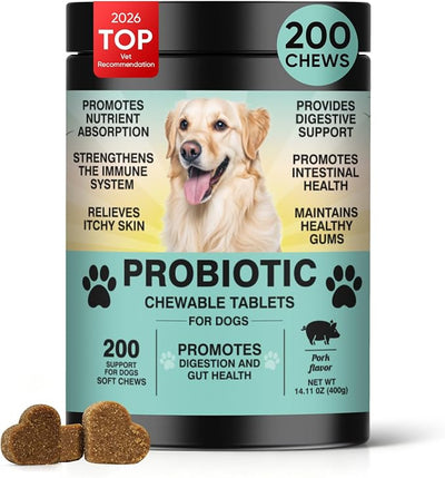 Probiotics for Dogs Gut Digestive Health Probiotic Chews for Dogs Digestive Enzymes Relieve Diarrhea Immunity Oral Problems Itching Constipation Prebiotics Dog Probiotics 200 Ct Pork