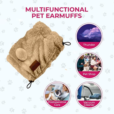 Dog Ear Muffs Noise Protection - Soft Calming Hood for Anxiety Relief, Fireworks, Thunder, Grooming & Vet Visits - Elastic Band & Comfortable Neck Warmer for Travel (Ear, Brown, Medium)