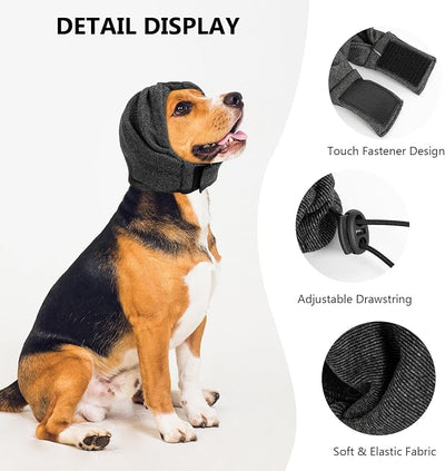 NACOCO Dog Calming Hoodie Adjustable - Anti-Slip Hematomas Noise No Shake Head Wrap Ear Covers Muffs for Dogs Anxiety Relief Noise Canceling Protection Fireworks Grooming Medium (Grey,M)