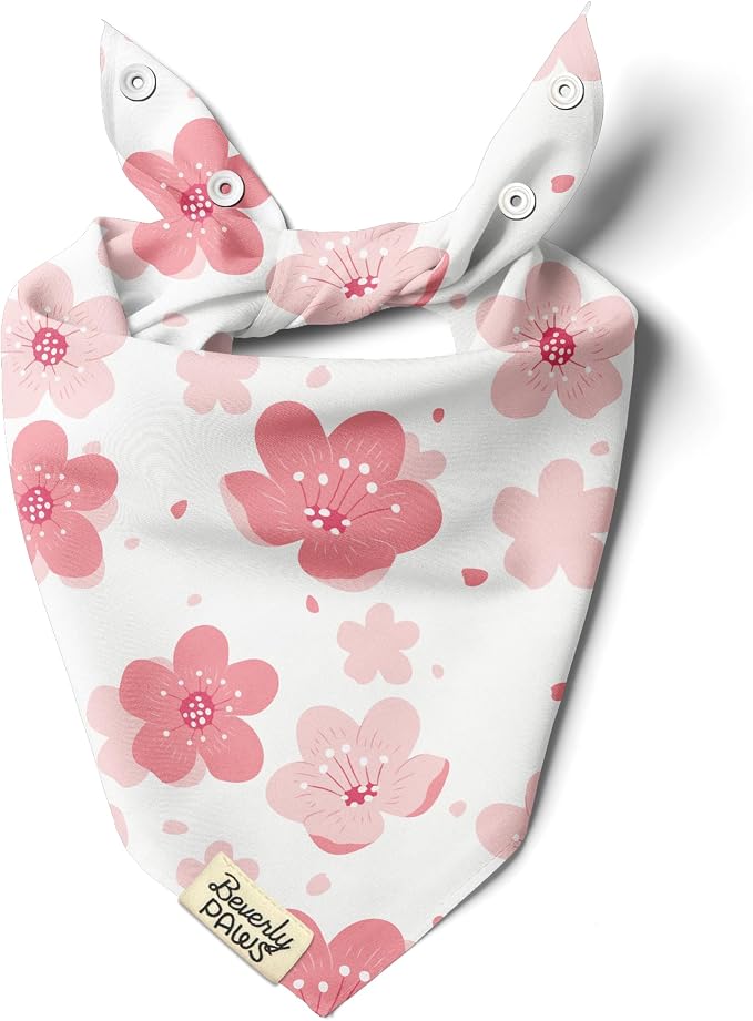 Snap-On Dog Bandana for Small Medium Large Pets, Dogs Cats Adjustable Handkerchief Scarf for Girl & Boy, Funny Cute Puppy Apparel & Accessories (Pink Flowers, Small)