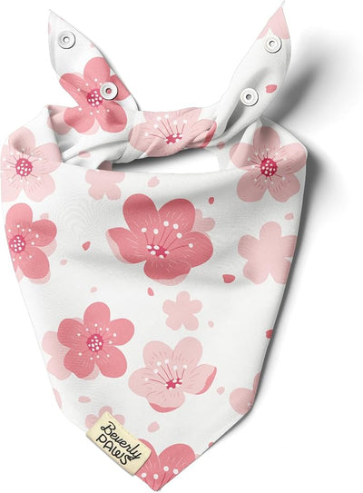 Snap-On Dog Bandana for Small Medium Large Pets, Dogs Cats Adjustable Handkerchief Scarf for Girl & Boy, Funny Cute Puppy Apparel & Accessories (Pink Flowers, X-Large)