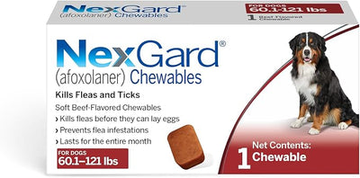 NexGard® (afoxolaner) Flea and Tick Protection for Dogs Oral Soft Beef Flavored Chewables, 60.1 to 121 lbs (Red Box) 1 Chew (1 Month Supply)