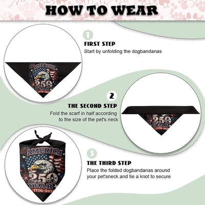 KEIAHUAN Dog Bandana 250 Years American Flag Eagle Triangle Holiday Reversible Scarves for Medium Large Extra Large Dogs Pets