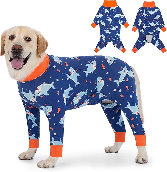 Dog Recovery Suit After Surgery Female Male, Medium Large Dog Neuter Shirt Cone Alternatives Prevent Licking Surgical Onesies (Blue Shark, 6XL)