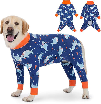 Dog Recovery Suit After Surgery Female Male, Medium Large Dog Neuter Shirt Cone Alternatives Prevent Licking Surgical Onesies (Blue Shark, 7XL)