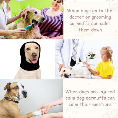 Frienda 2 Pcs Dog Ear Muffs Dog Calming Ear Cover Anxiety Relief Cover Face Neck Warmer Quiet Head Sleeves for Noise Bathing Grooming Drying(Large,Black)