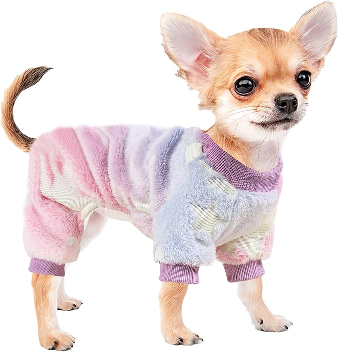 Sebaoyu Dog Pajamas for Small Dogs, Glow in Dark Spaceship Stars Moon Doggy Sweater, Super Soft Velvet Material Chihuahua Yorkie Tiny Doggie Clothes Outfits (X-Small)