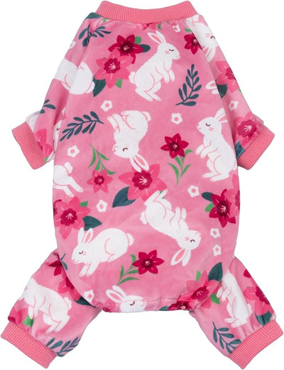 Fitwarm Floral Bunny Dog Pajamas, Cute Easter Outfit for Small Dogs Girl, Festive Pet Clothes, Pink, Red, White, XXL