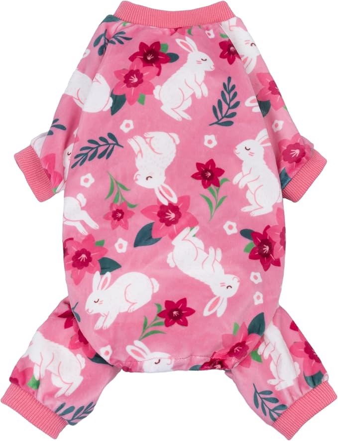 Fitwarm Floral Bunny Dog Pajamas, Cute Easter Outfit for Small Dogs Girl, Festive Pet Clothes, Pink, Red, White, Medium
