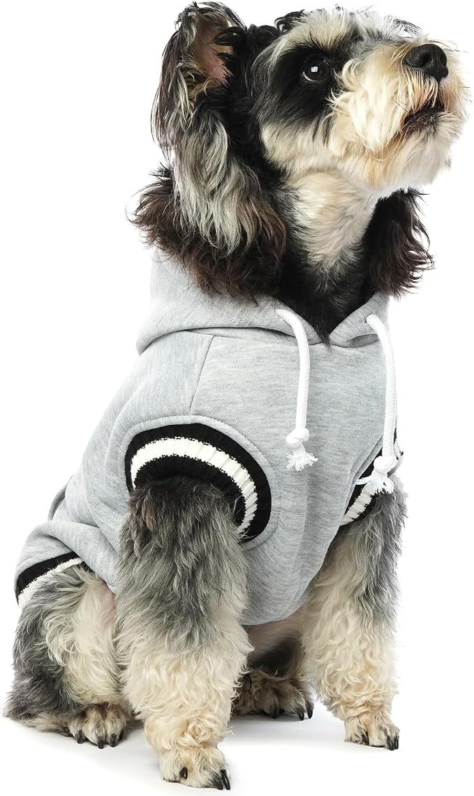 FUAMEY Dog Hoodie, Winter Fleece Sweater, Pet Warm Sweatshirt with Pocket, Soft, Christmas Outfit, Puppy Vest with Leash Hole for Small, Medium, Large Dogs, Grey