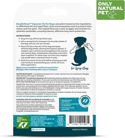Only Natural Pet Flea and Tick Prevention for Large Breed Dogs (over 40 lbs) - EasyDefense Flea & Tick Herbal Squeeze-On Drops - 3 Month Supply