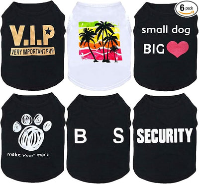 6 Pack Dog Clothes for Small Dogs Boy and Girl, Soft and Breathable Puppy Kitten Dog Shirts with Letters for Pet Dogs Cats, Black Dog T-Shirts Apparel Sleeveless Vests for Chihuahua Yorkies