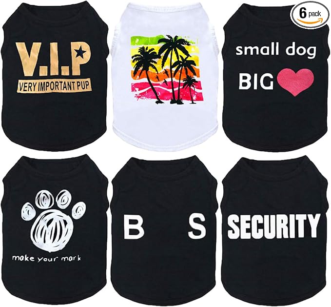 6 Pack Dog Clothes for Small Dog Black Puppy t Shirts Soft Chihuahua Clothes K9 Security Pattern Small Puppy T Shirt Summer Autumn