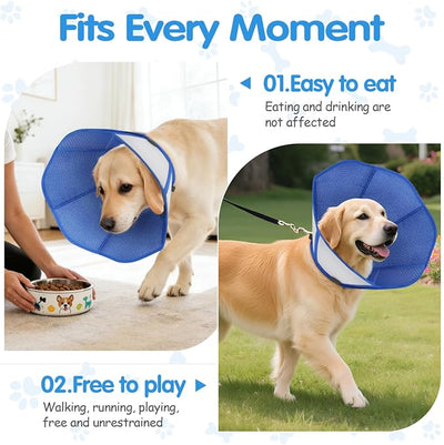 Upraded Dog Cone Collar After Surgery, Adjustable Soft Dog Cone, Soft Inner & Sturdy Protective Recovery Elizabethan Collar for Dogs to Stop Licking Wounds (XS)