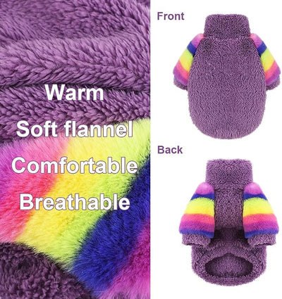 YIKEYO Dog Sweaters for Small Dogs, Chihuahua Fleece Clothes, Small Clothes Winter Warm Puppy Sweaters Boys Girls, Rainbow Sleeve Sweater,Tiny Dog Outfits for Teacup Yorkie(Purple, XX-Small)