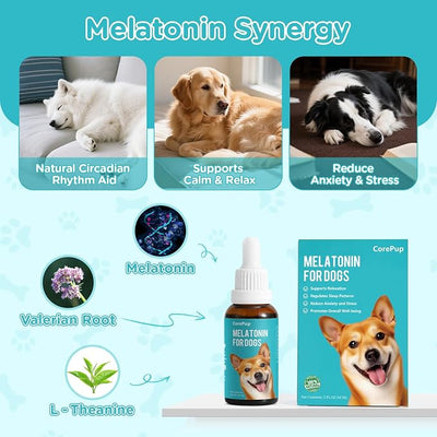 Melatonin for Dogs,Dog Sleep Aid–Anxiety Relief for Dogs, Stress, Calming, Relaxation & Sleep Support,Liquid Dog Melatonin 2Pack 2oz (60ml)