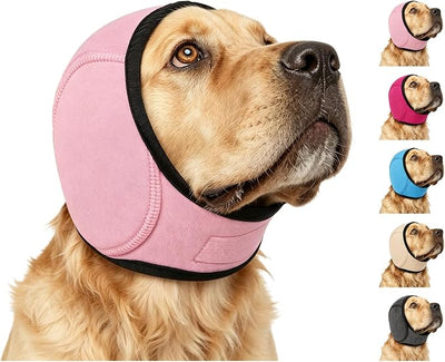Zenpup Noise Cancelling Ear Wrap, Dog No Shake Ear Muffs Noise Protection Firework Thunder Vacuum, Comfortable Quiet Dogs Calming Hoodie, Adjustable for Grooming Bathing & Swimming (Pink, Large)