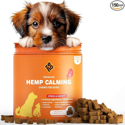ZENO Hemp Calming Chews for Dogs Anxiety - 150 pcs - Melatonin for Stress Relief, Travel, Check-ups, Barking or Grooming - Dog Calming Treats - Beef Flavor