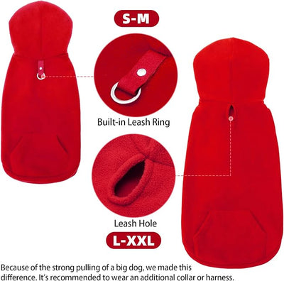 EXPAWLORER Dog Hoodie Fleece Sweater Vest, Hooded Dog Sweatshirt Fall Winter Pet Clothes with Leash Hole, Sleeveless Warm Cozy Puppy Clothing for Cat Small Medium Large Dogs Girl Boy, Red L