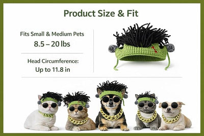 Funny Punk Style pet Costume Set for Cats and Small Dogs - Adjustable Hiphop Hat, Gold Necklace & Dog Sunglasses - Small Breed Halloween Costume, Hiphop Outfit & Clothes for Cats and Dogs