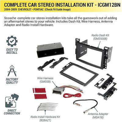 Scosche ICGM12BN Double DIN Radio Install Dash Kit Compatible with Select 2004-09 Non-Amplified Chevrolet and Pontiac Vehicles - Complete Car Stereo Installation Kit - See Vehicle Fit Guide in Images