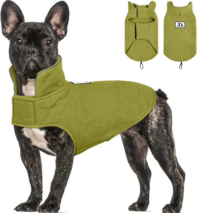 DENTRUN Reversible Dog Coat - Windproof Polar Fleece Vest with Reflective Neck Strips, Hook & Loop Closures, Easy-On Cold Weather Jacket for Small Dogs (XS, Small Dogs Sweater)