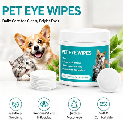 CarePets Eye Defense Wipes, Tear Stain Remover for Pet, Pre-Soaked, Unscented, Dirt & Irritation, Ideal for Sensitive Eyes, Keeps Your Dog’S Eyes Clean, Comfortable & Healthy Every Day (2pcs)
