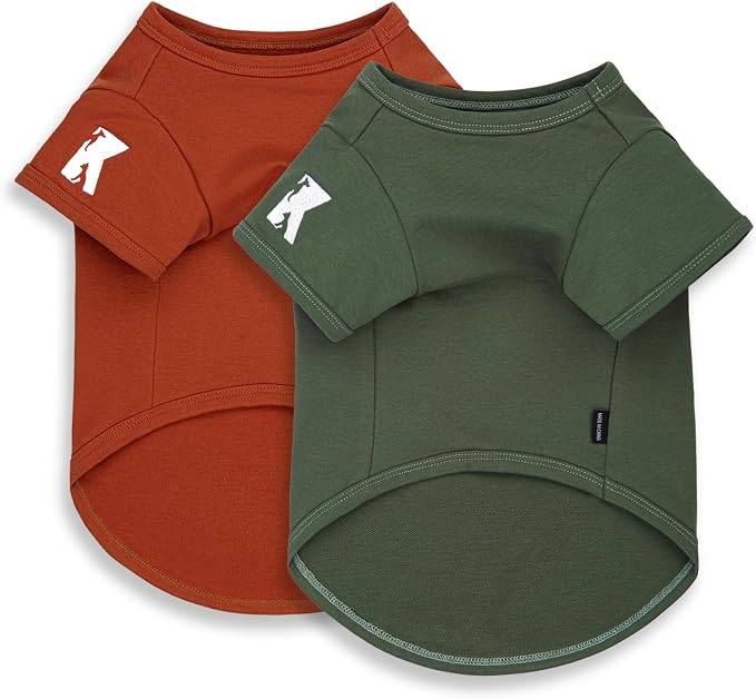 Koneseve Dog Shirts Soft Cat Clothes Comfy Cotton Stretchy for Small Dogs 2-Pack Rust & Mist Green S