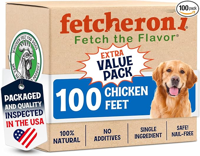 FETCHERONI Premium Chicken Feet Dog Treats - Dehydrated Poultry Foot - No Additives - Digestible Chew - Joint Health Support - All Natural (100-Pack)