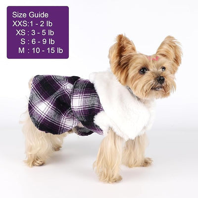 Dog Sweater with Leash Set Plaid Fleece Dog Clothes for Small Dogs Girl Boy Winter Pet Dress Cold Weather Coat Fall Sweater for Chihuahua Yorkie Cat Puppy Costumes (Purple, Medium)