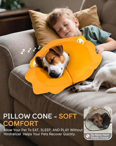 MIDOG Inflatable Dog Cone Collar, Cute Lion Mane Recovery Collar for Large Medium Dogs, Soft Blow-Up Donut Alternative After Surgery, Anti-Lick Protective Neck E-Collar (M+, 14"-18")