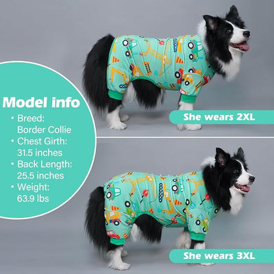 KYEESE Dog Pajamas Velvet Dog Pajamas Medium Sized Dogs Soft Dogs Clothes Pjs with Construction Vehicles Pattern Stretchy Pet Jammies Coat Comfy Pet Onesie Costume, 2X-Large