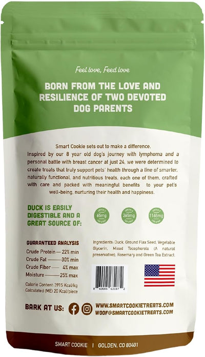 Smart Cookie Duck Jerky Dog Treats with Flax Seed, Omega Oils- Hypoallergenic Strips for Dogs and Puppies with Allergies, Sensitive Stomachs - Dehydrated, Grain Free, Made in USA - 3oz Bag, Pack of 1
