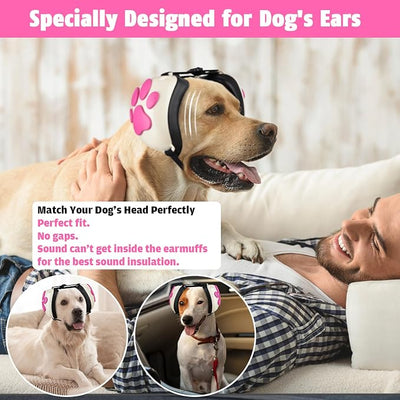 Upgraded Dog Ear Muffs for Noise Protection - 22dB NRR Noise Cancelling Headphones with Dog Paw Design, Calming Earmuffs for Thunder, Fireworks & Hunting (M, White-Pink)