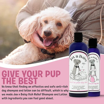Jax N Daisy Dog Shampoo & Lotion Itch Relief for Dogs | Gentle, Soothing Care for Sensitive & Dry Skin | Eliminates Odors, Soothes Flea Bites & Itchy Skin | Friendly for Puppies | 16 Oz Each