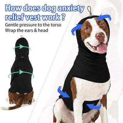 MIGOHI X-Small Dog Anxiety Vest | Dog Calming Vest for Small Dogs, Adjustable Anxiety Shirt for Dogs,Pet Anxiety Jacket with Ear Cover for Fireworks,Thunderstorm,Separation,Loud Noise,Black,XS